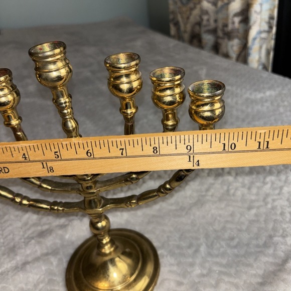 Vintage Menorah 7 Arm 10" Rotating Swing Arms Heavy Solid Brass Candelabra - Picture 10 of 10